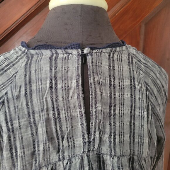 Lucky Brand Womens Medium Gray & Navy Striped Long Sleeve Blouse - Picture 7 of 7